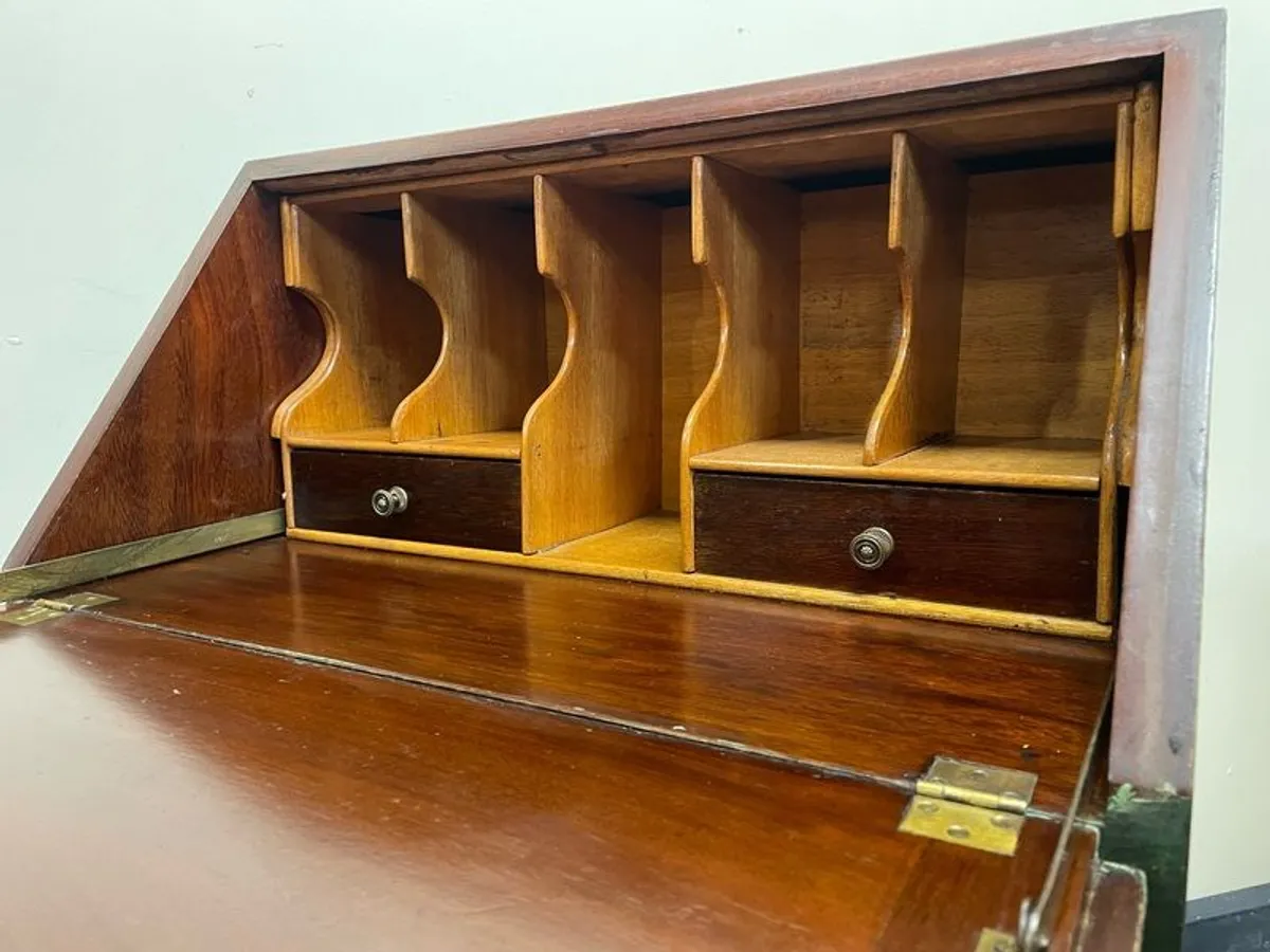 Vintage Green Queen Anne Writing Bureau with Three Drawers - Image 4
