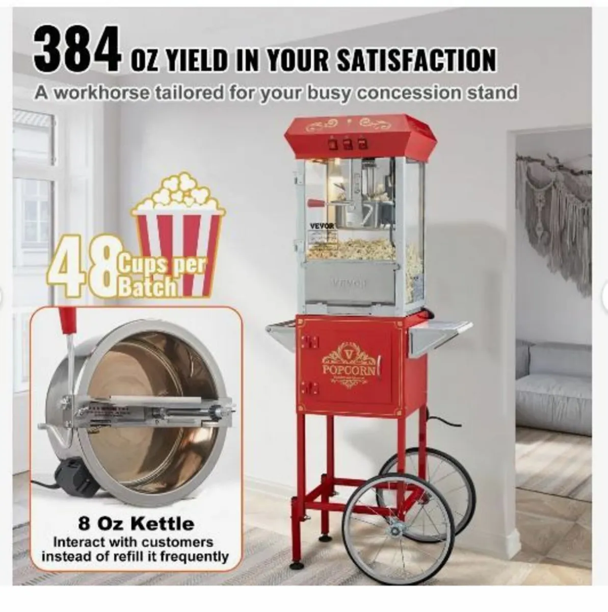 Popcorn Maker with Cart, 850W - Image 4