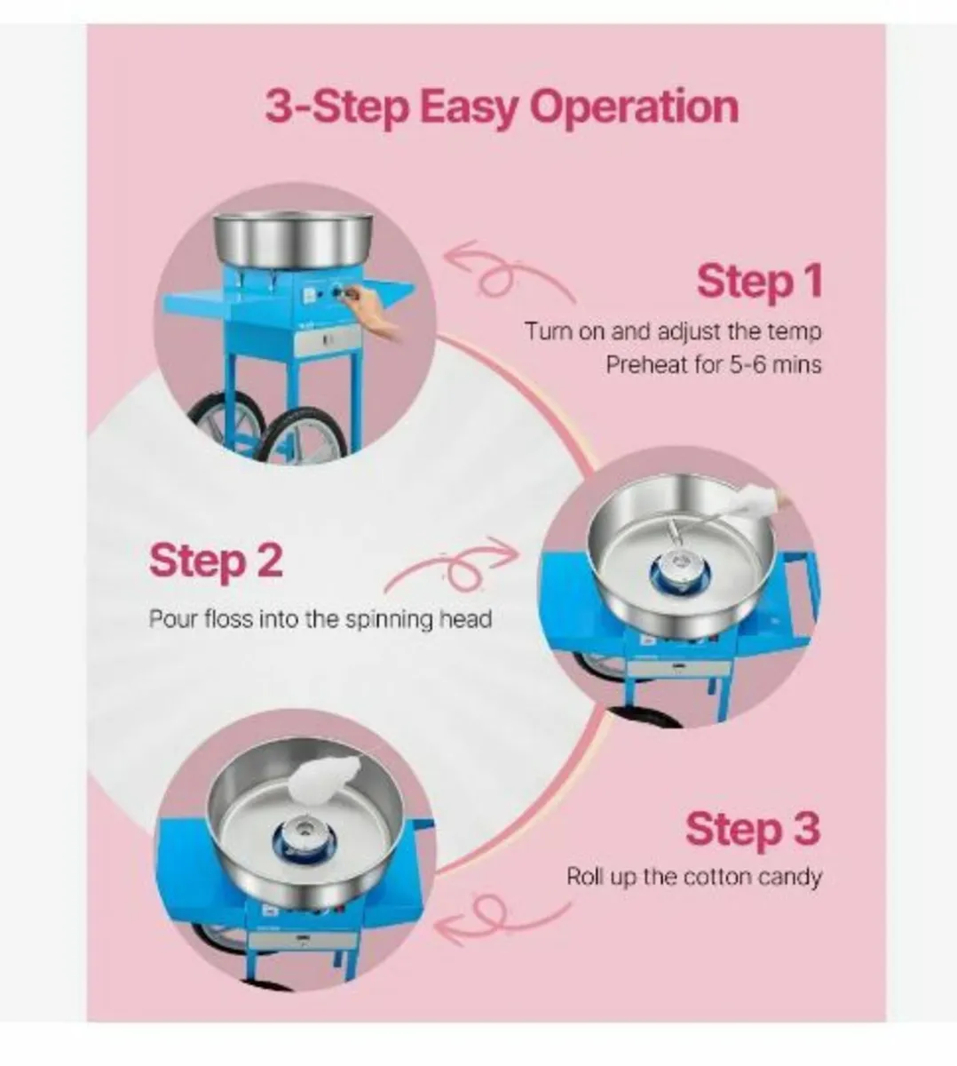 Electric Cotton Candy Machine with Cart, 1000W - Image 3