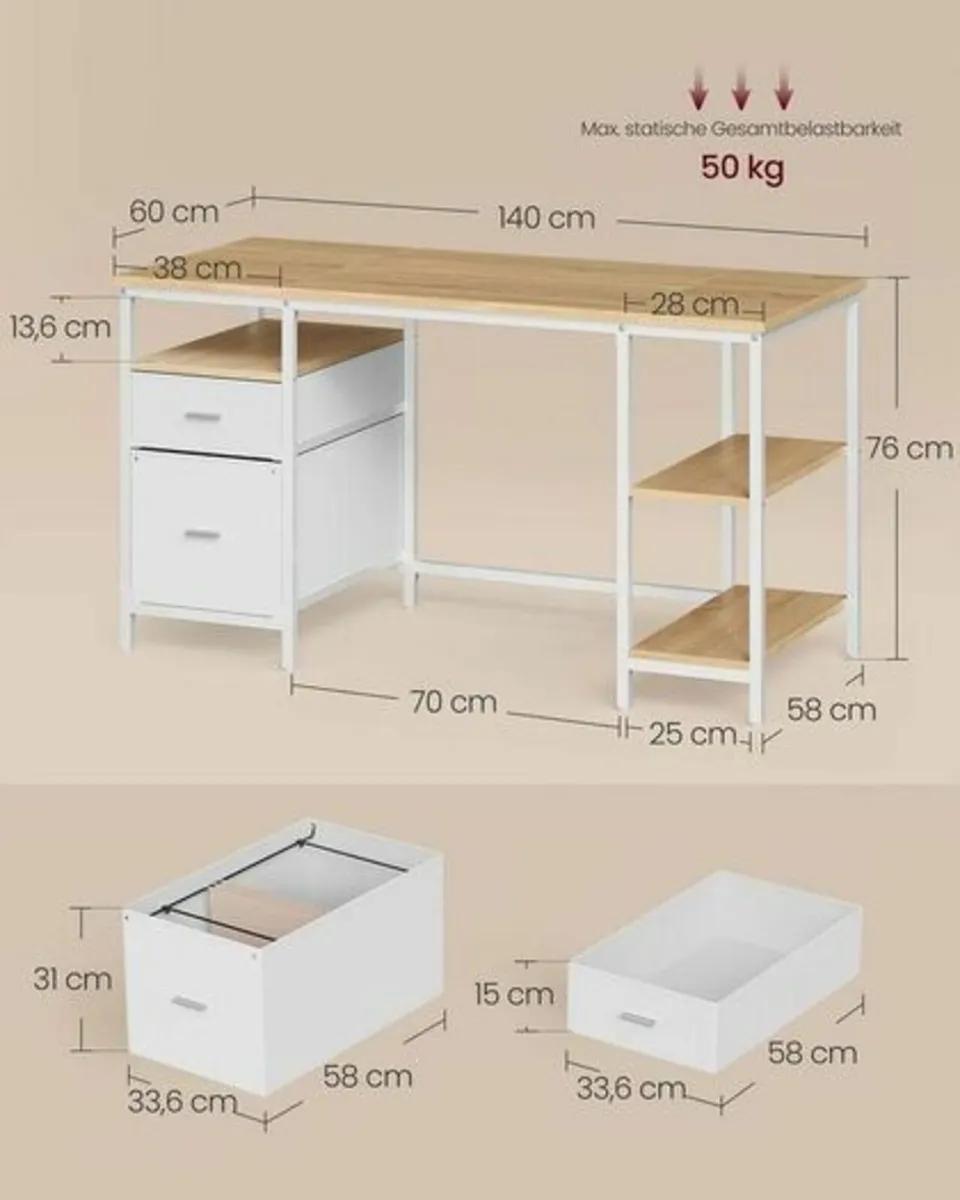 Large Office Desk for Dual Monitors 140cm Desk wit - Image 2