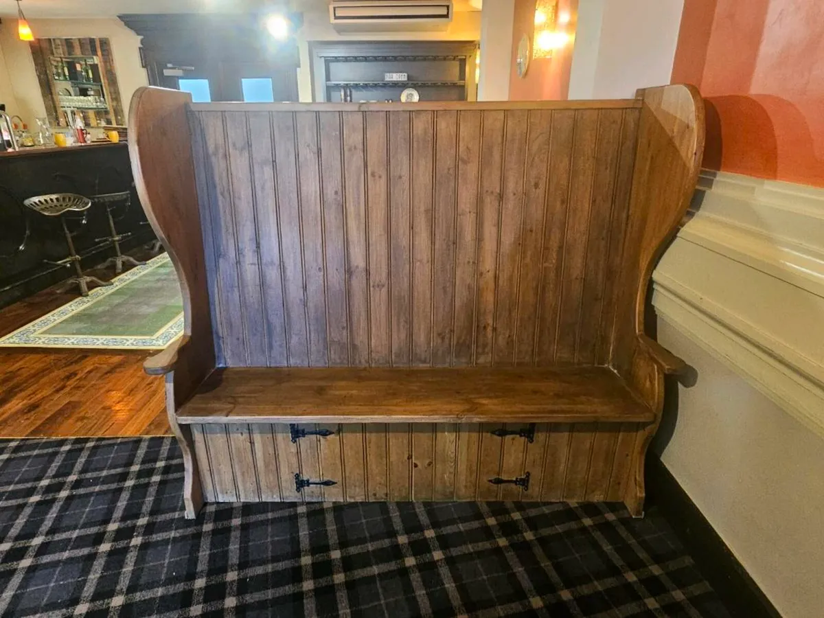 Vintage Pine Settle, Table & Bench - Image 4