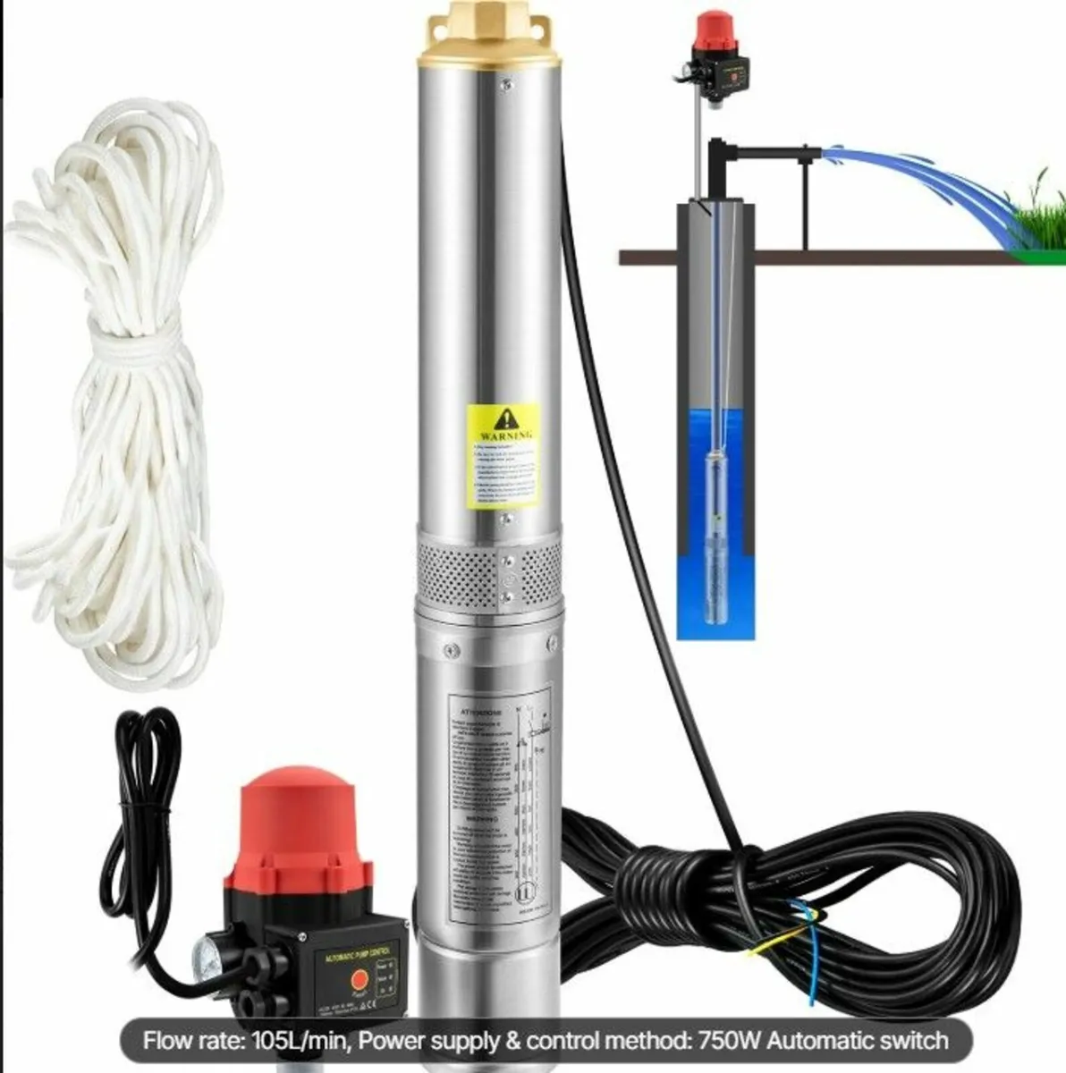Deep Well Submersible Water Pump 750W Borehole Far - Image 1