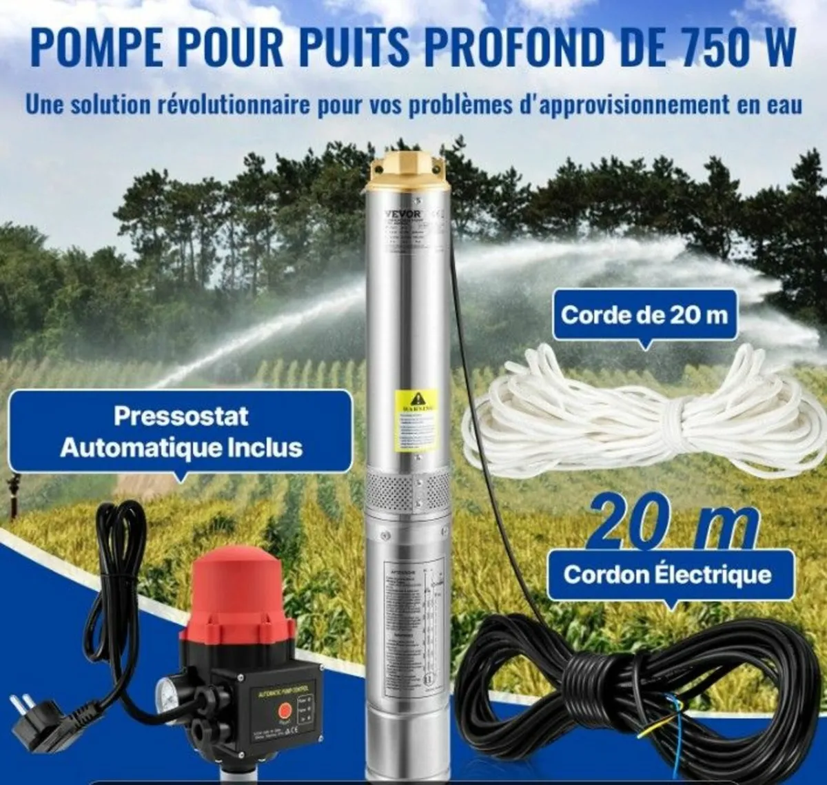 Deep Well Submersible Water Pump 750W Borehole Far - Image 2
