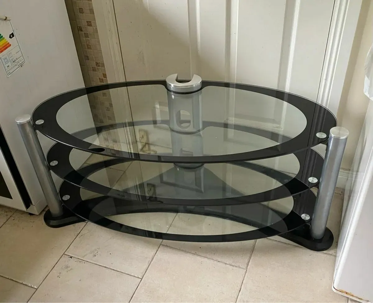 Black TV Table Stand with Shelves Underneath - Image 1