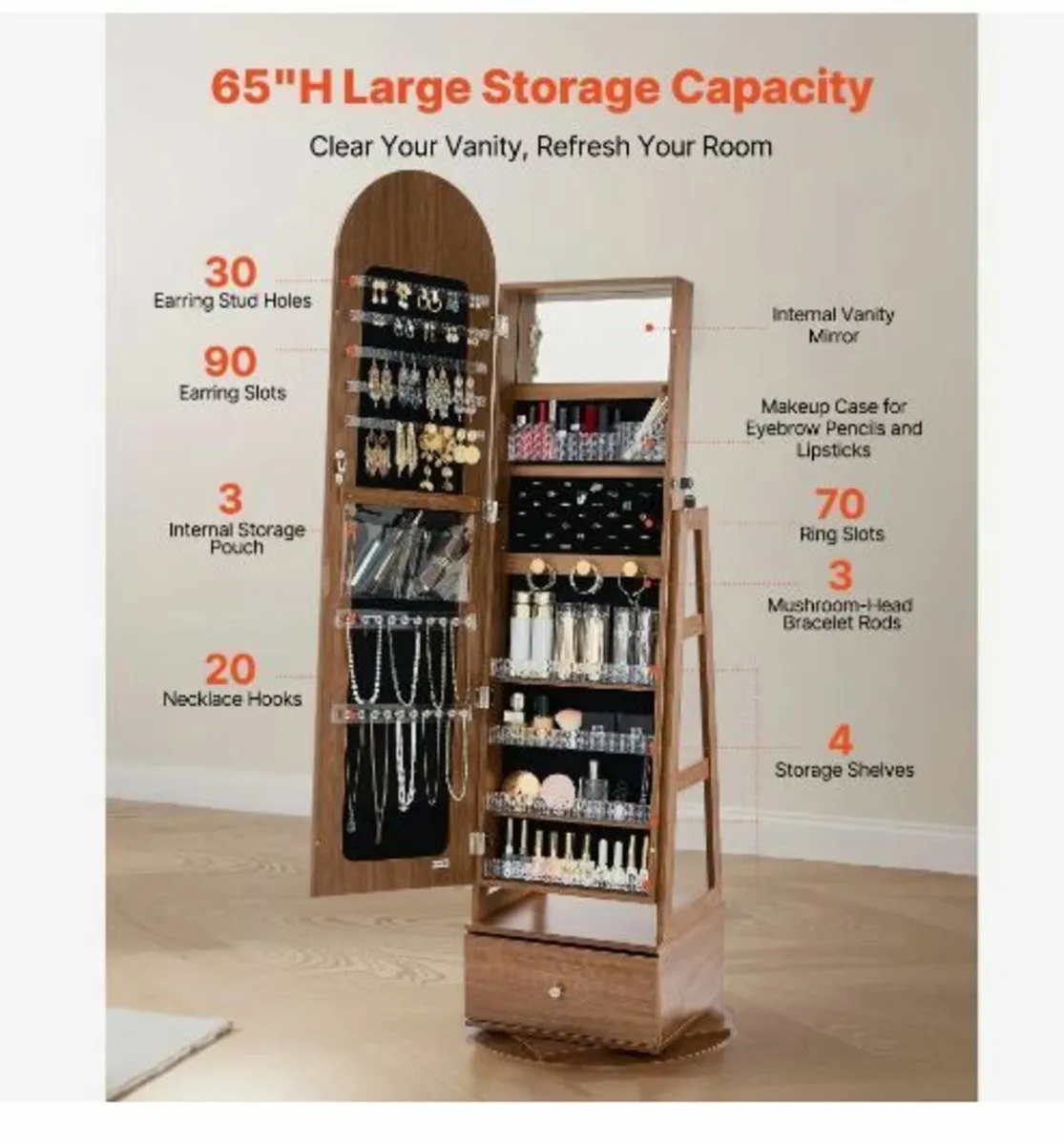 360° Swivel Jewelry Cabinet, 1655 mm - Image 3
