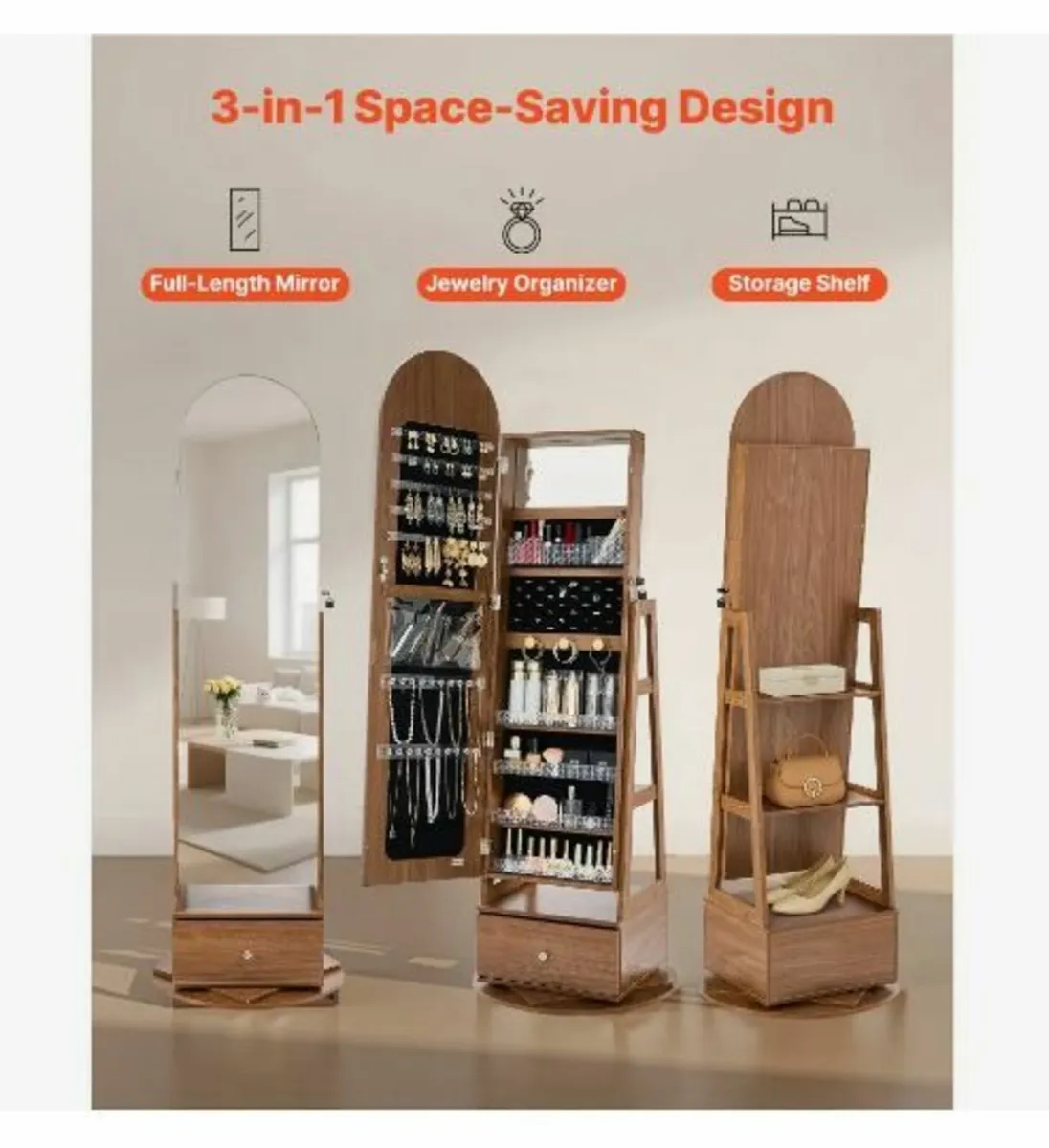 360° Swivel Jewelry Cabinet, 1655 mm - Image 4