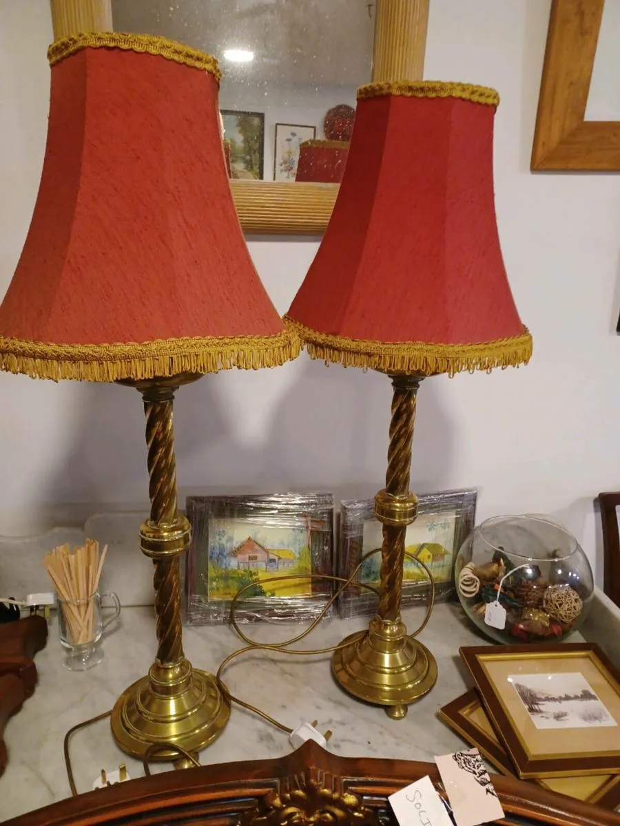 Pair heavy victorian brass  lamps