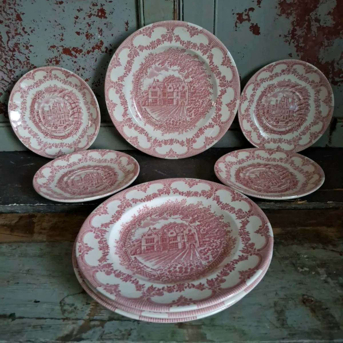Ironstone Red Transferware Plates - Image 1