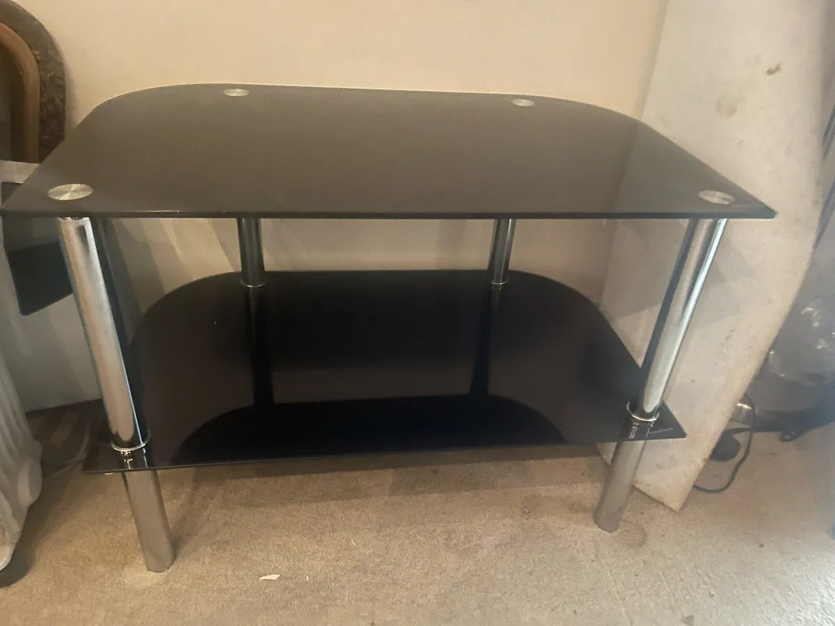 Large 2 Shelf Black Glass TV Table - Can Deliver