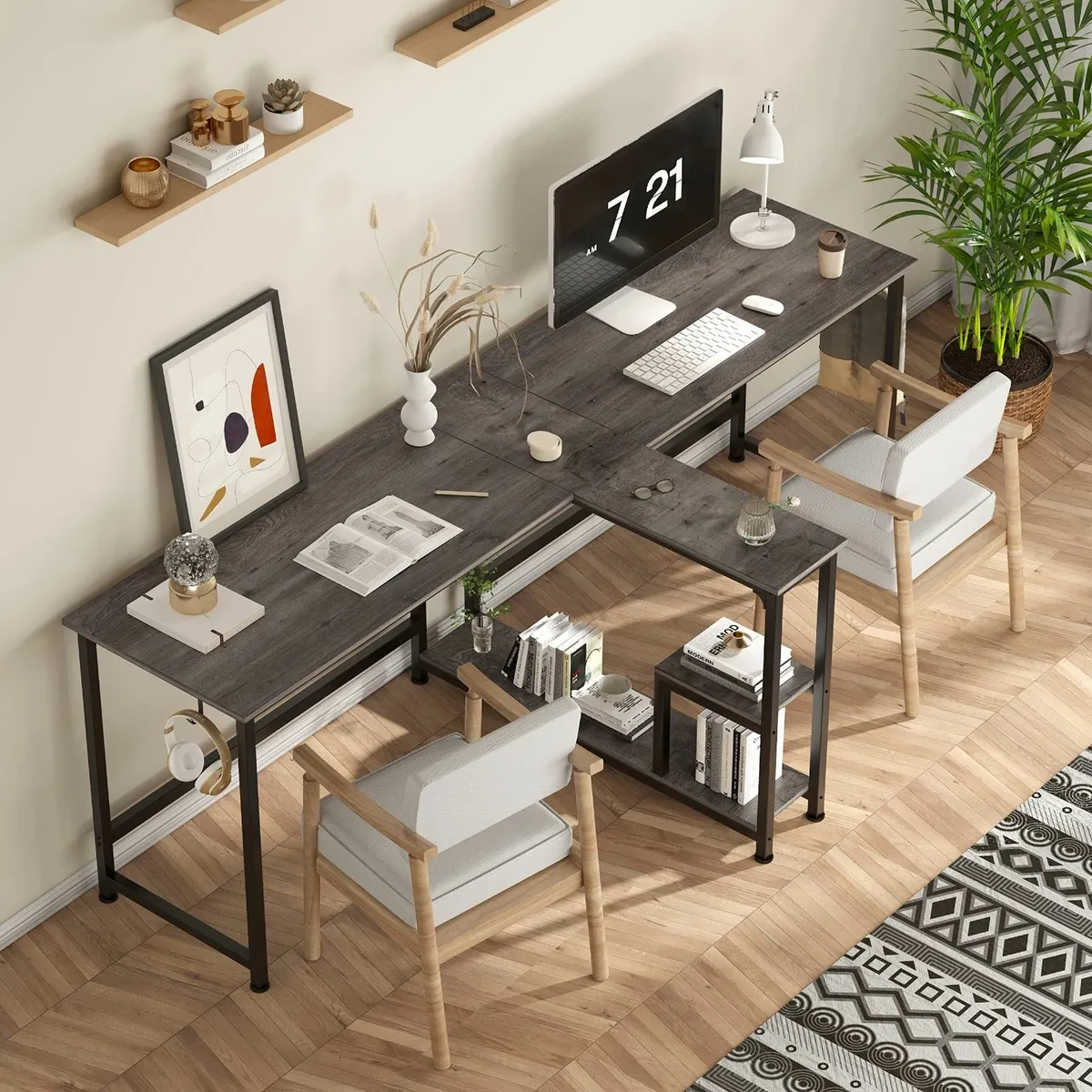 83.7 Two Person Desk Computer with Storage - Image 2