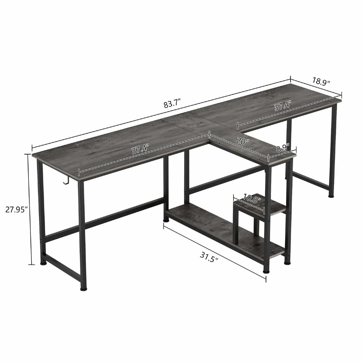 83.7 Two Person Desk Computer with Storage - Image 3