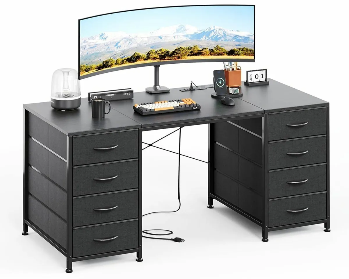 128cm Computer Desk with 8 Drawers Home Office - Image 1