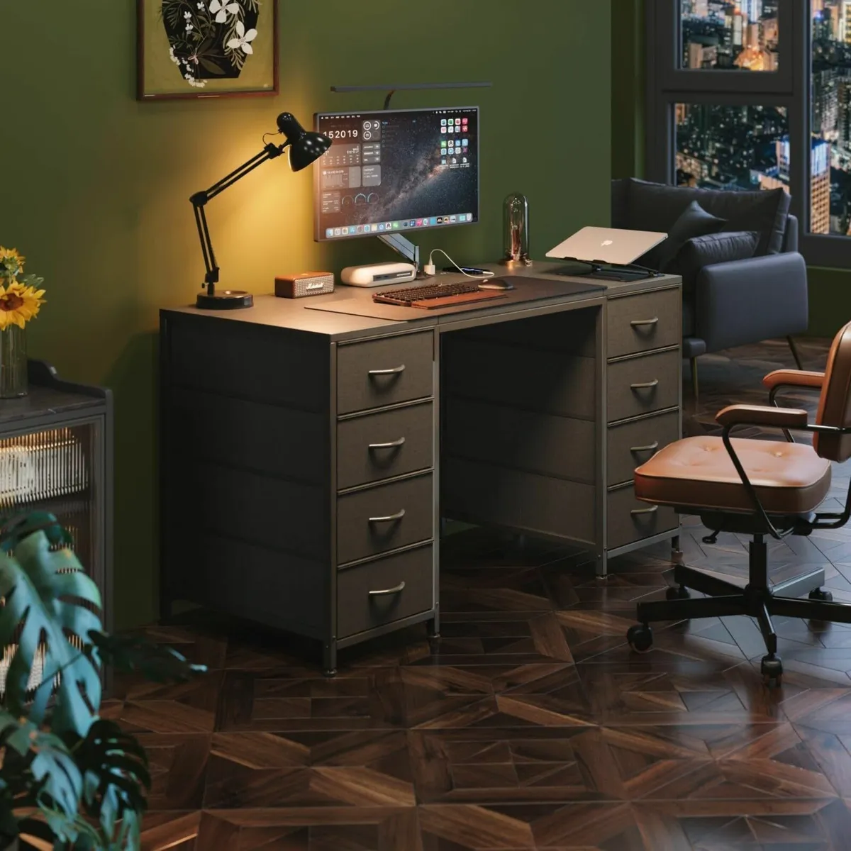 128cm Computer Desk with 8 Drawers Home Office - Image 2