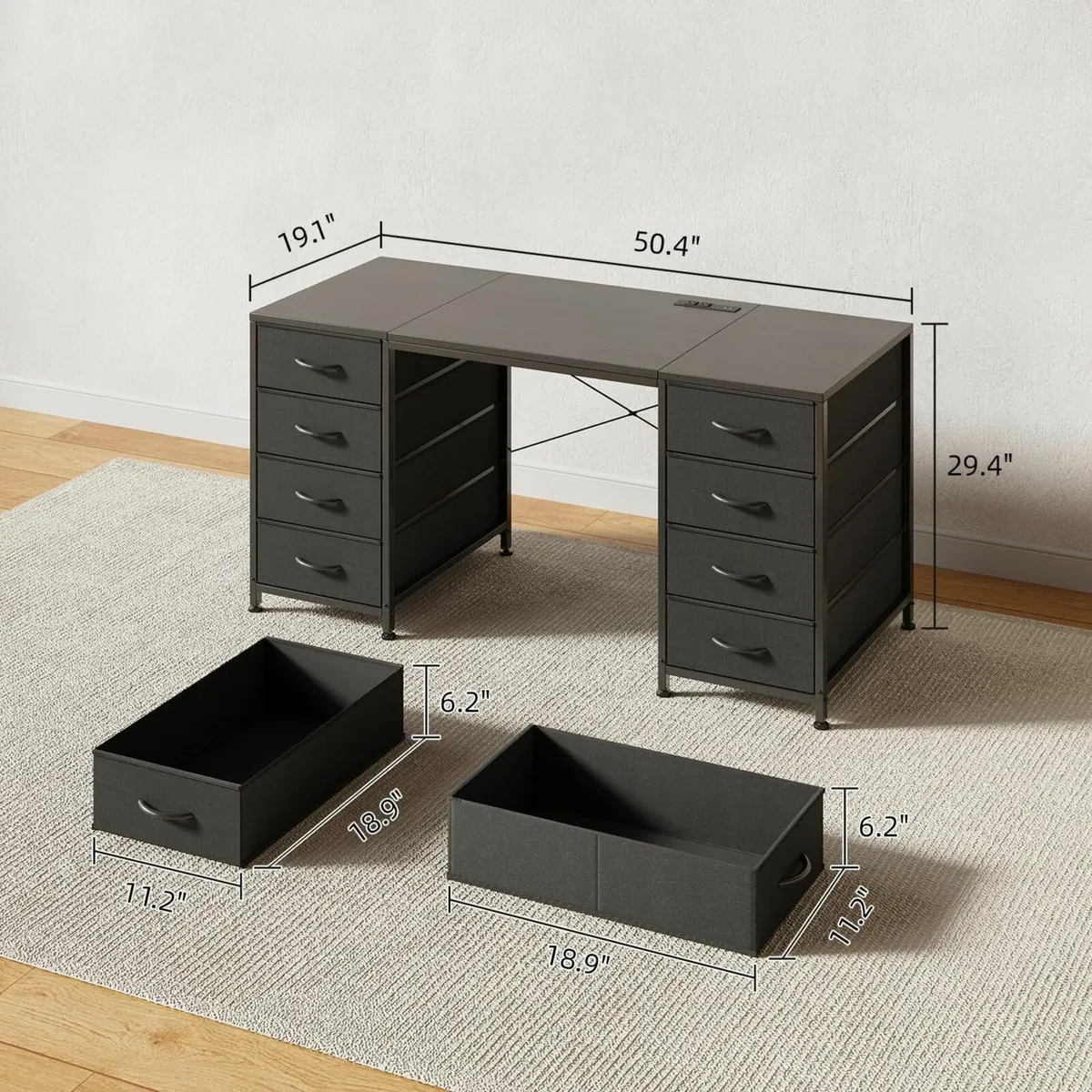 128cm Computer Desk with 8 Drawers Home Office - Image 3