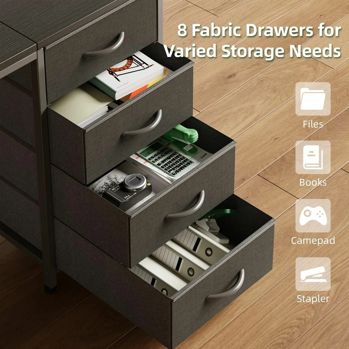 128cm Computer Desk with 8 Drawers Home Office - Image 4