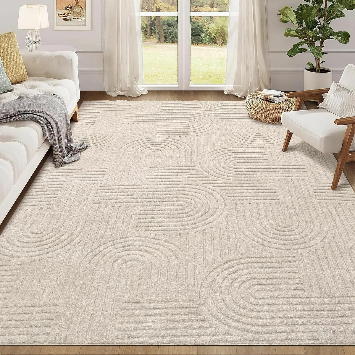 Rugs Living Room 160 x 230 cm Beige Fluffy Area - Image 1