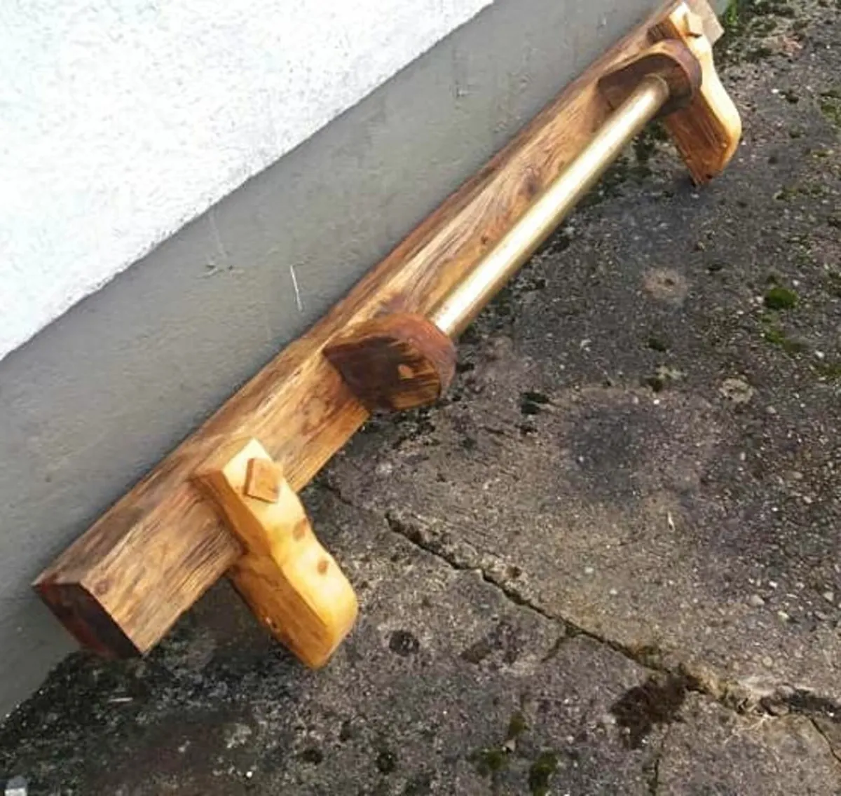 Rustic Oak n Brass Stove Mantel / Shelf - Image 1