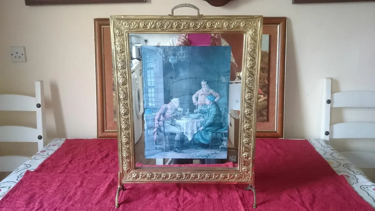 Antique Art Deco Solid Brass 26" Fireplace Screen - Image 1