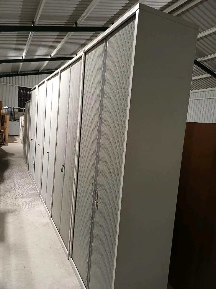 2.2 Meter Steel Light Grey Tambour Cabinets - Image 1