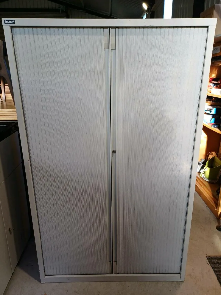 1.62m Triumph Light Grey Tambour Cabinet - Image 1
