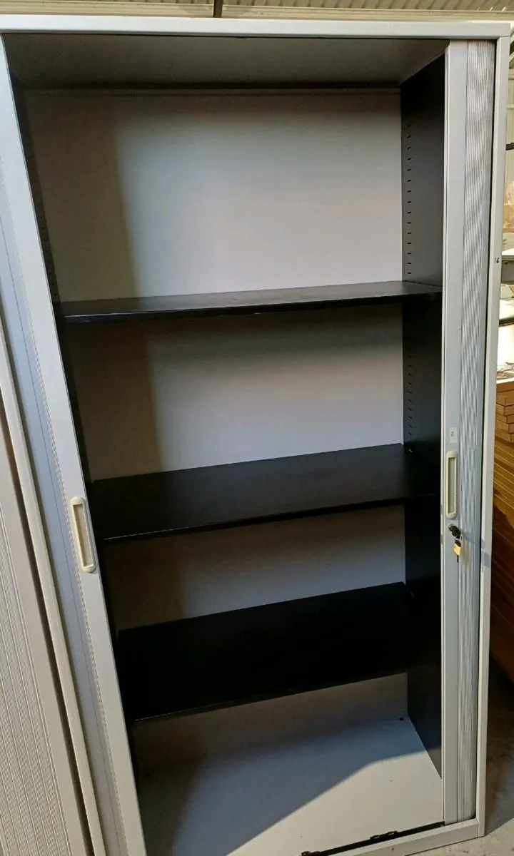 1.97 Meter High Light Grey Tambour Cabinet - Image 2