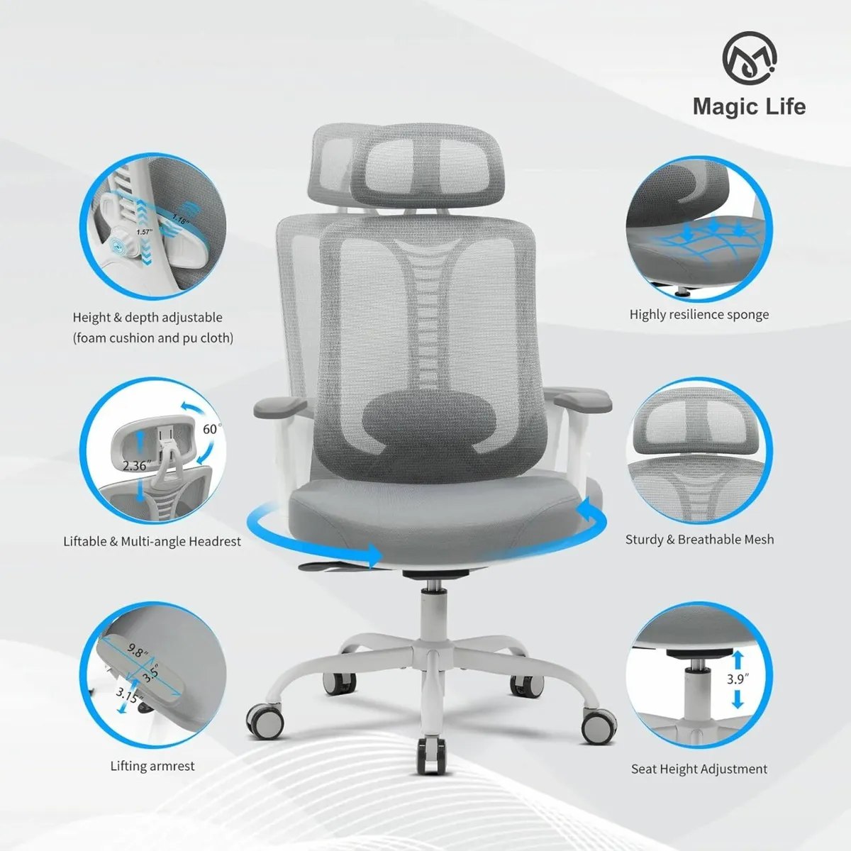 Ergonomic Office Gaming Chair White Adjustable - Image 4