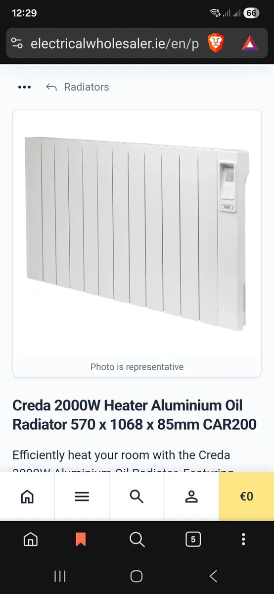Creda 2000W Heater Aluminium Oil Radiator 570 x 10 - Image 1