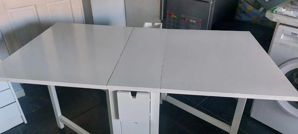 ikea norden kitchen table drop leaf with storage in white - Image 1