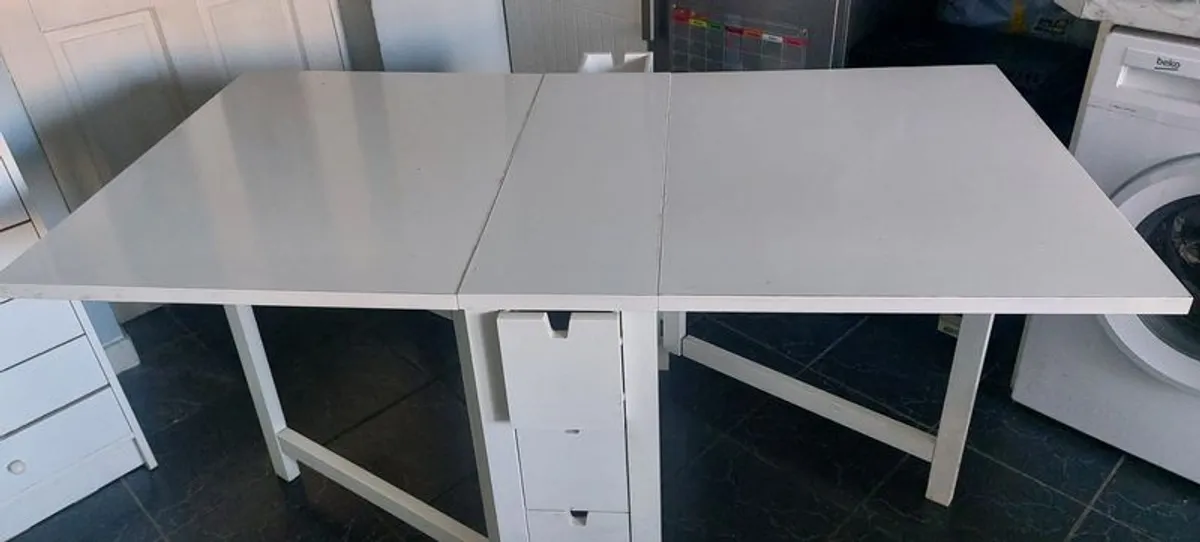 ikea norden kitchen table drop leaf with storage in white - Image 3