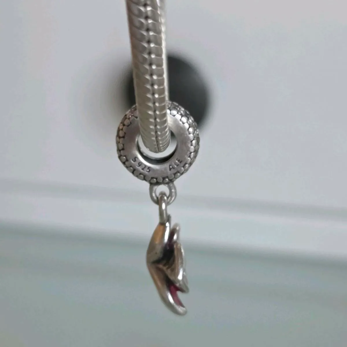 Pandora silver  pink orchid flower dangle charm - Image 4