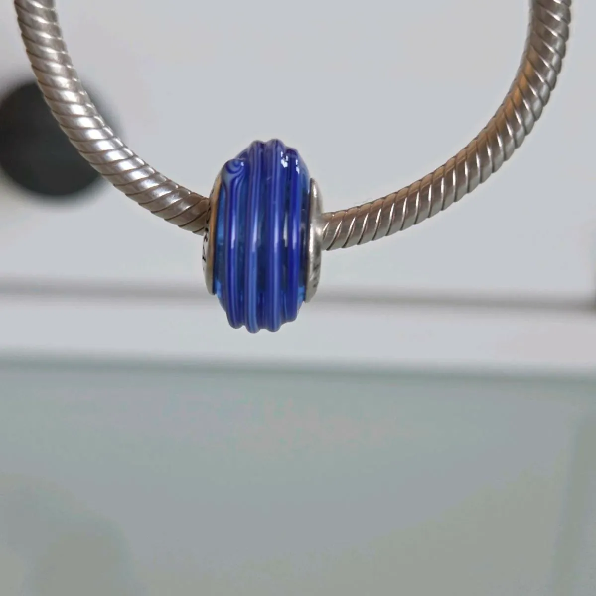 Pandora blue ribbon swirl murano glass charm - Image 1