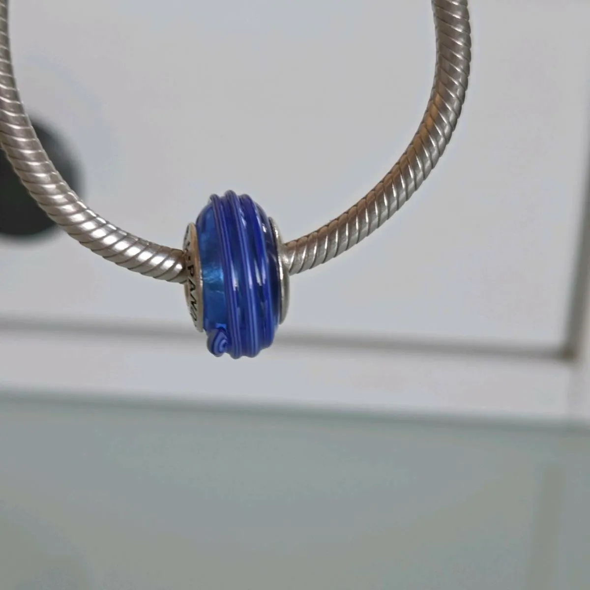 Pandora blue ribbon swirl murano glass charm - Image 3