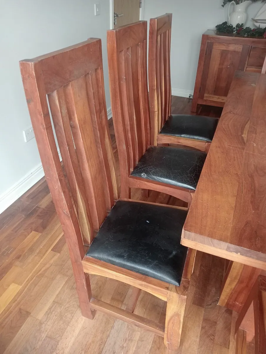 8 Acacia and leather dining room chairs - Image 2