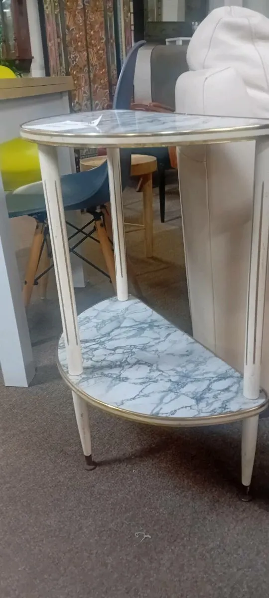 Vintage Faux Marble Demi Lune Lamp Table