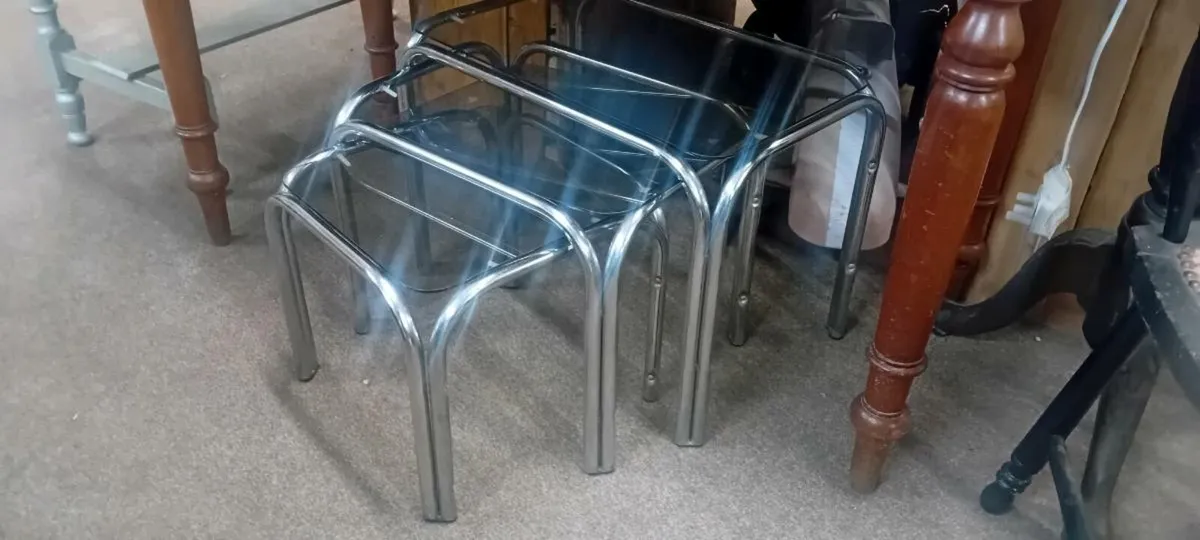 Vintage Style Chrome And Glass Nest Of Tables