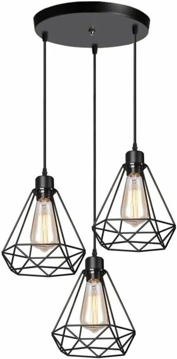 Industrial Black Cage Pendant Light 3-Light - Image 4