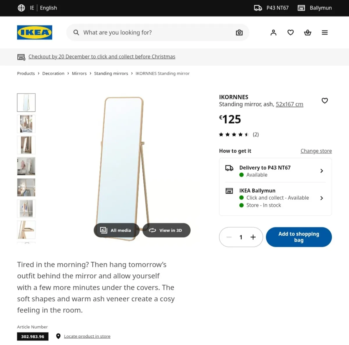 IKEA STANDING MIRROR - Image 3