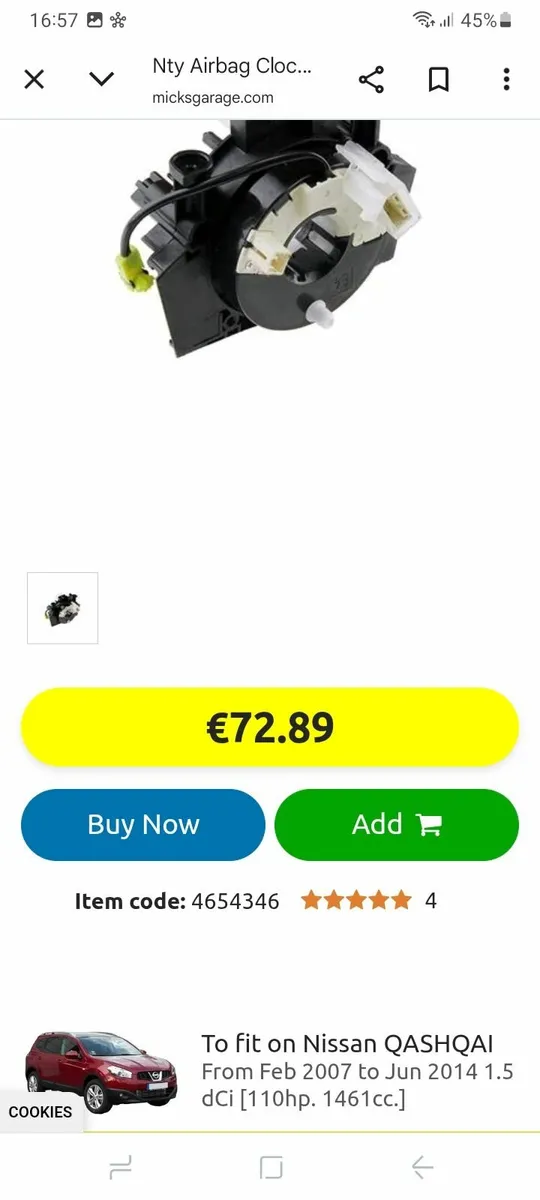 Squib ring / clock spring for nissan qashqai - Image 2