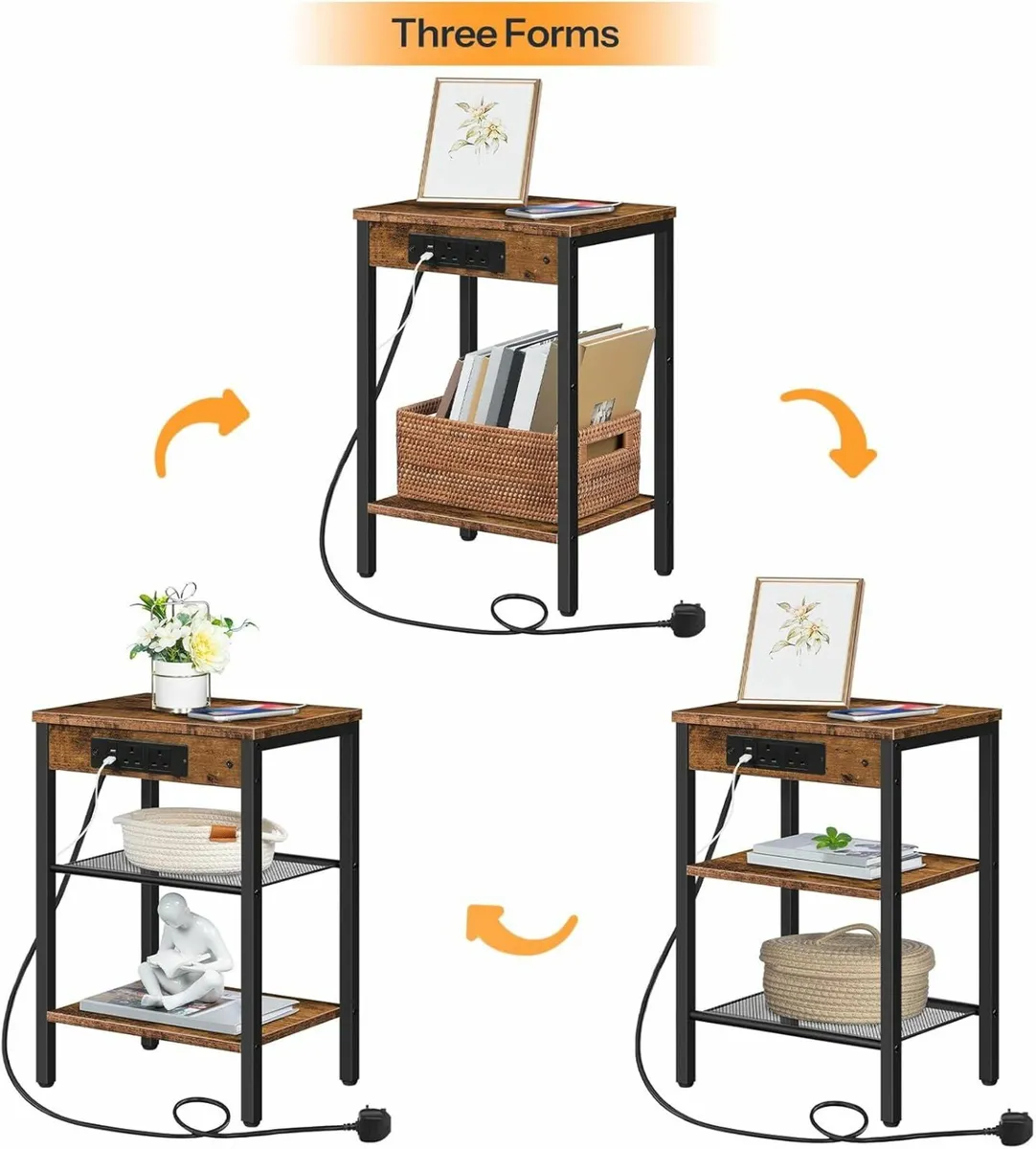 Side Table Charging Station Bed Table 2 Sockets - Image 3