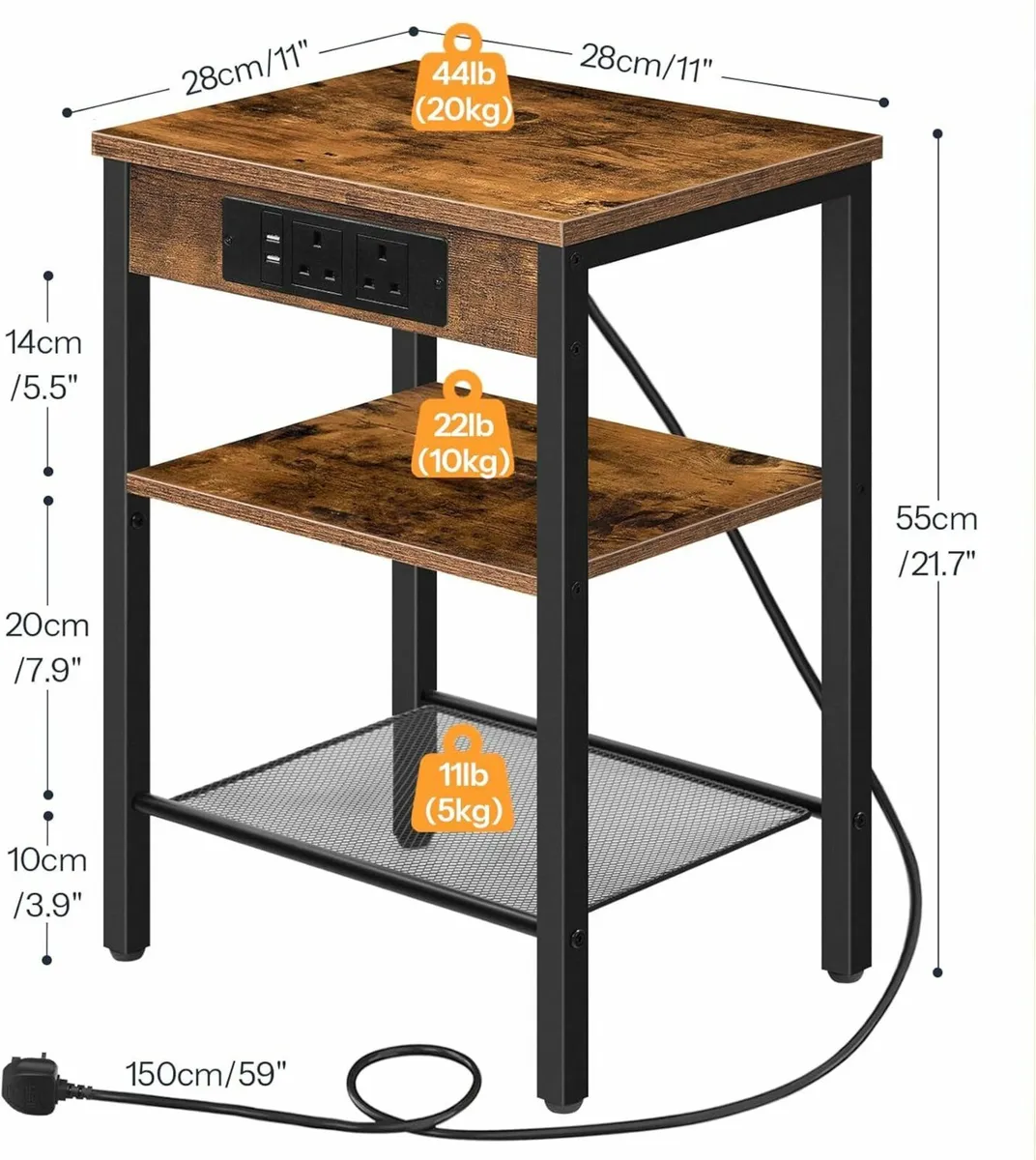 Side Table Charging Station Bed Table 2 Sockets - Image 4
