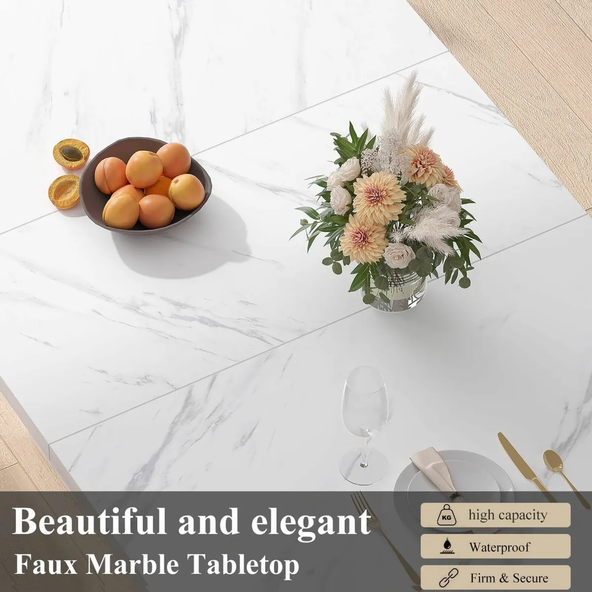 White Faux Marble Dining Table 140cm for 6-8 - Image 3