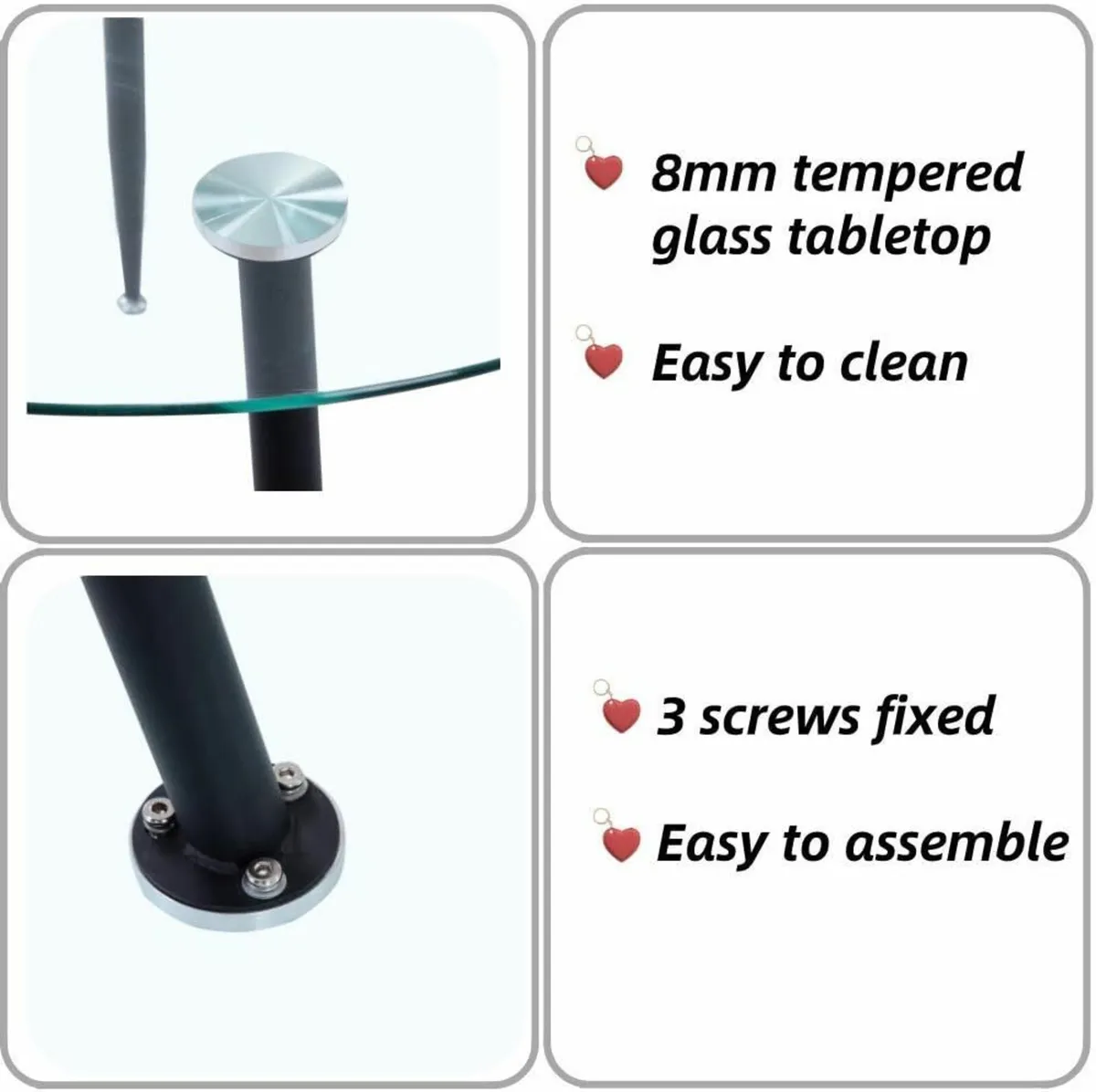 Round Dining Table 80cm Tempered Glass Top 80cm - Image 4