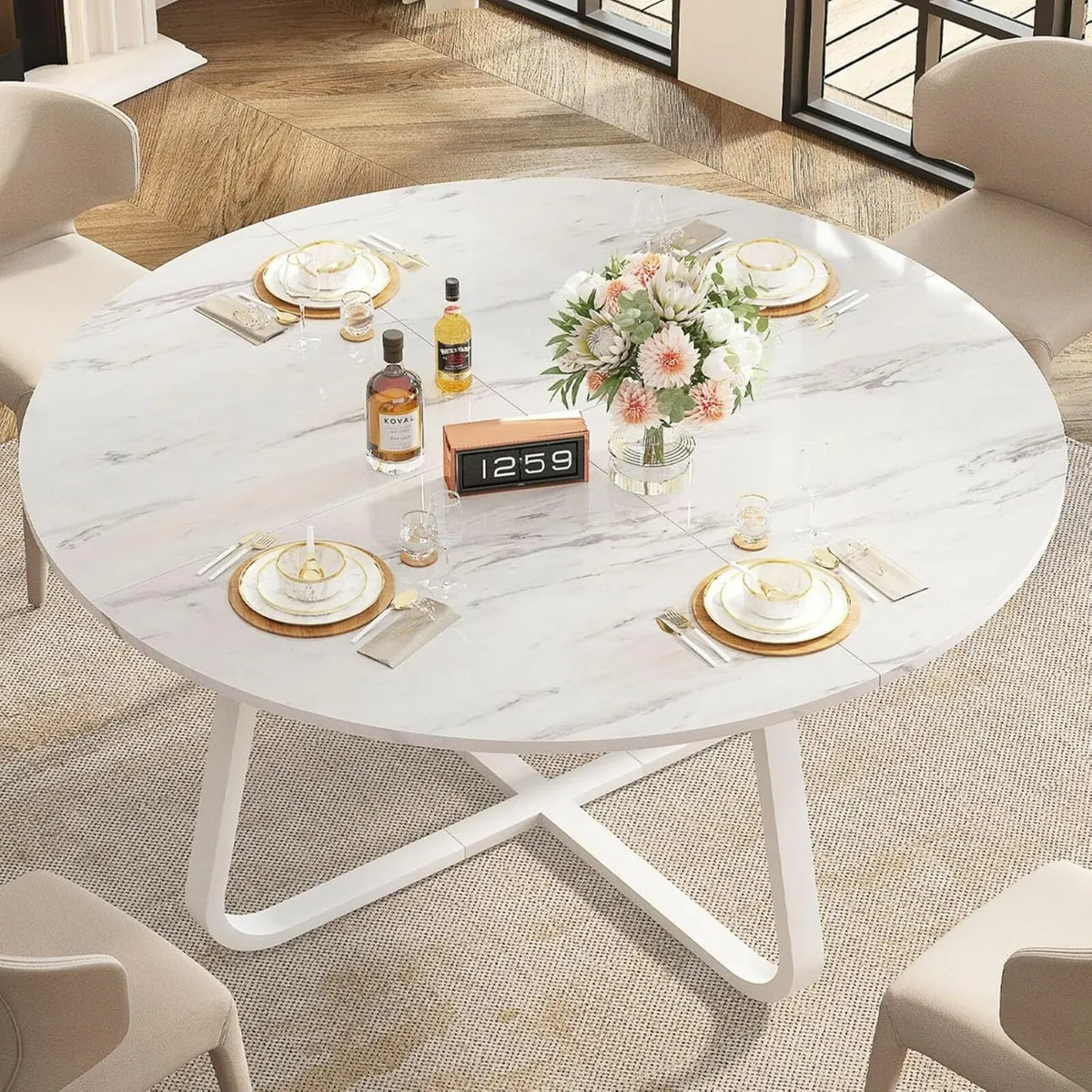 White Faux Marble Round Dining Circle Dining Desk - Image 3