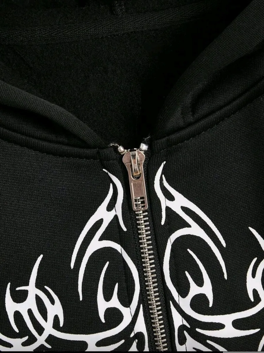 Gothic Tribal Cross Zip Hoodie – Bold & Cozy State - Image 3