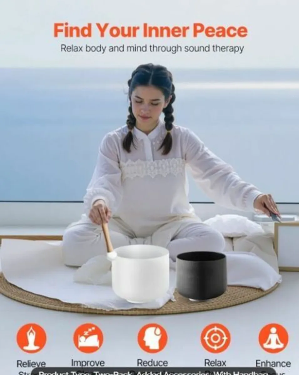 Singing bowl Crystal 2PC Frosted Quartz Sound Heal - Image 3