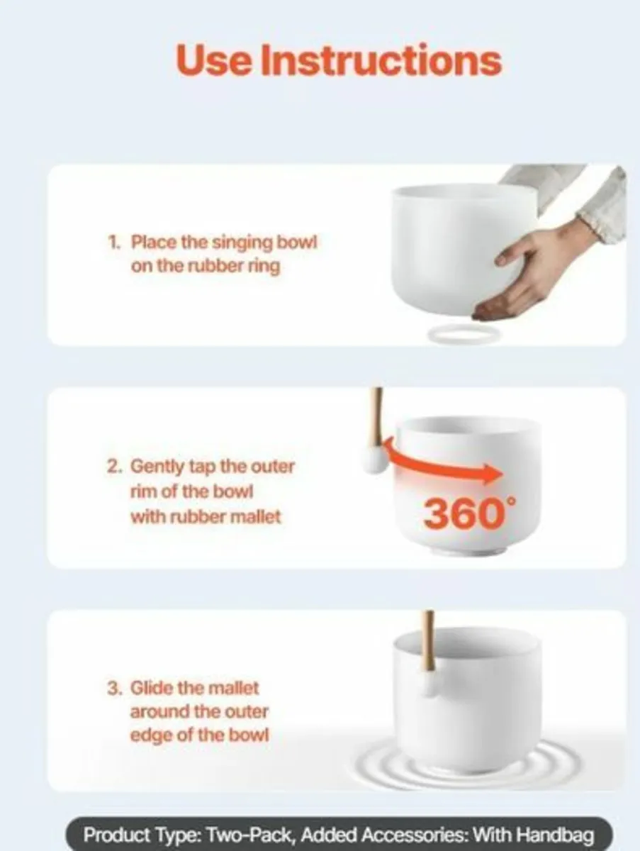 Singing bowl Crystal 2PC Frosted Quartz Sound Heal - Image 4