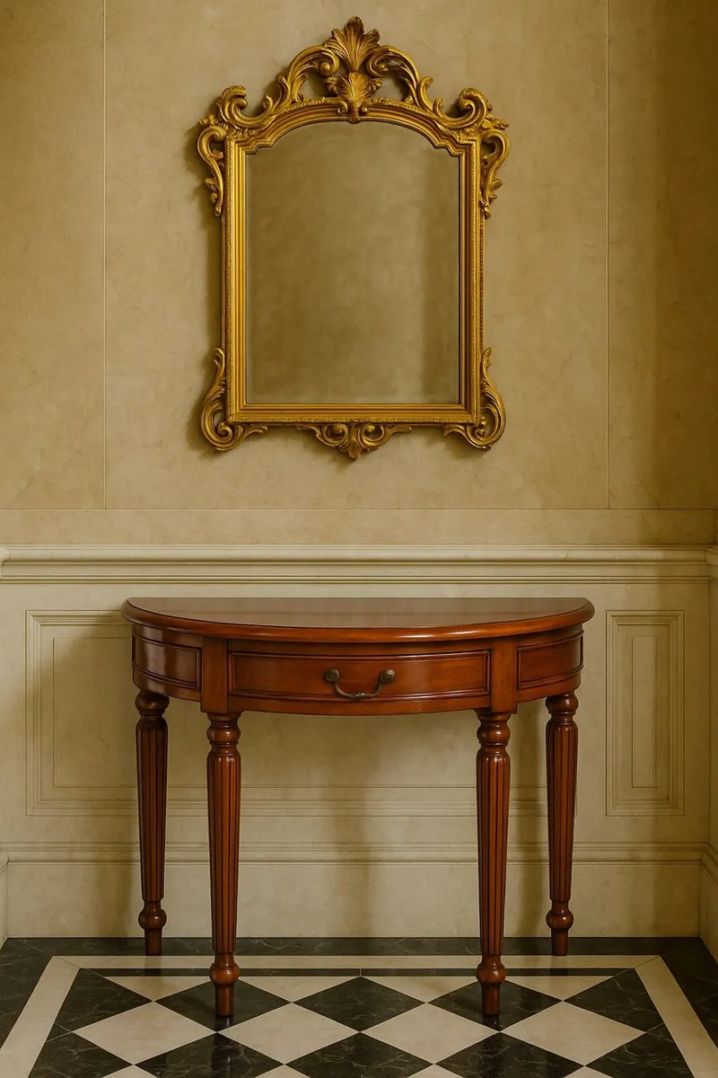 Solid Mahogany Console Table Semi-circular half mo - Image 2
