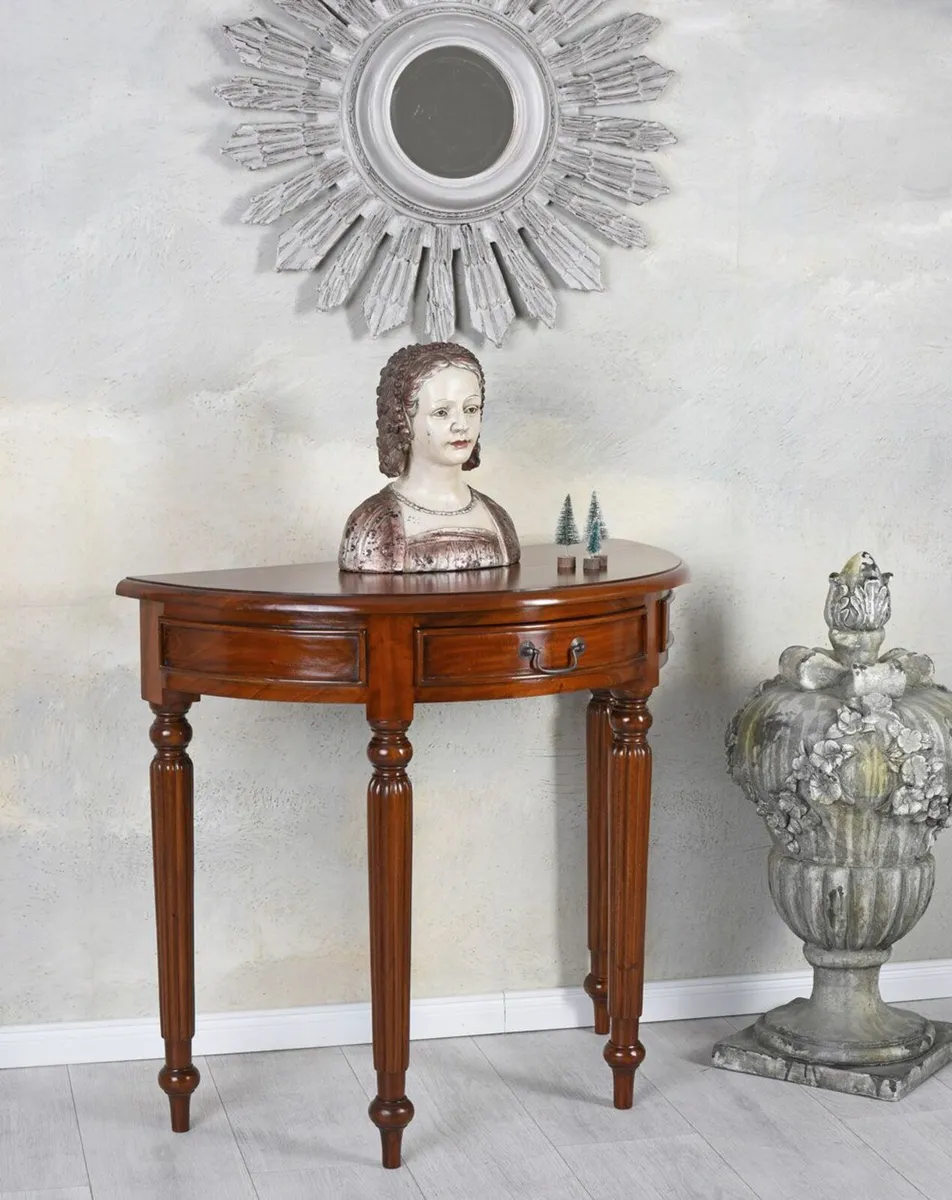 Solid Mahogany Console Table Semi-circular half mo - Image 4