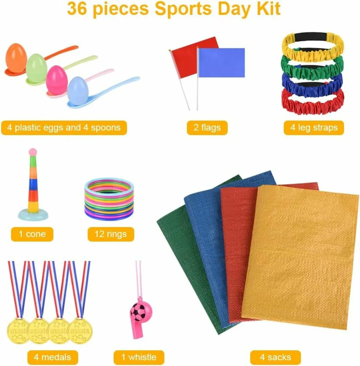 Sports Day Kit, 36 Pieces Outdoor Games Set, Sack - Image 1