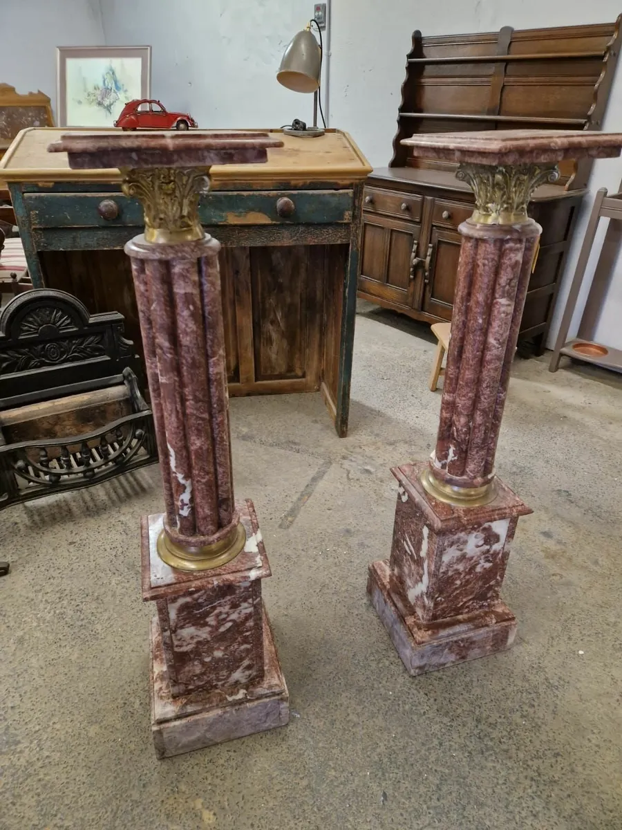 Pair vintage marble columns, pedestals - Image 1